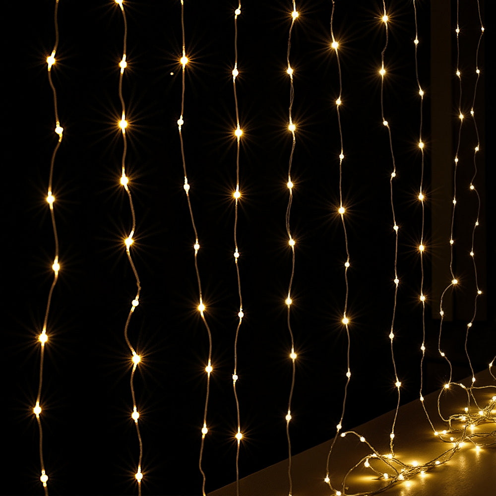 Jingle Jollys 3x3m Curtain String Lights 300 LED Warm White
