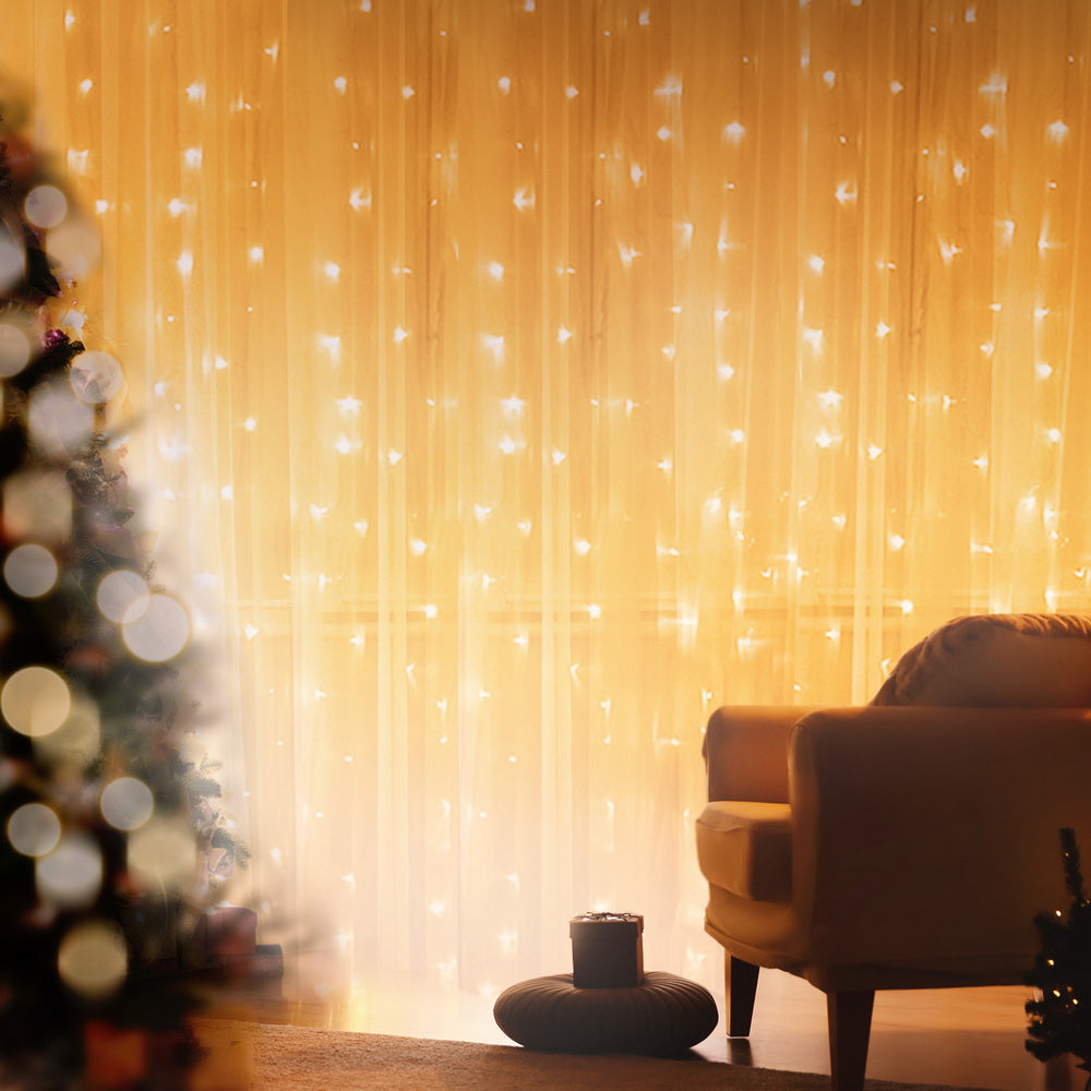 Jingle Jollys 3x3m Curtain String Lights 300 LED Warm White