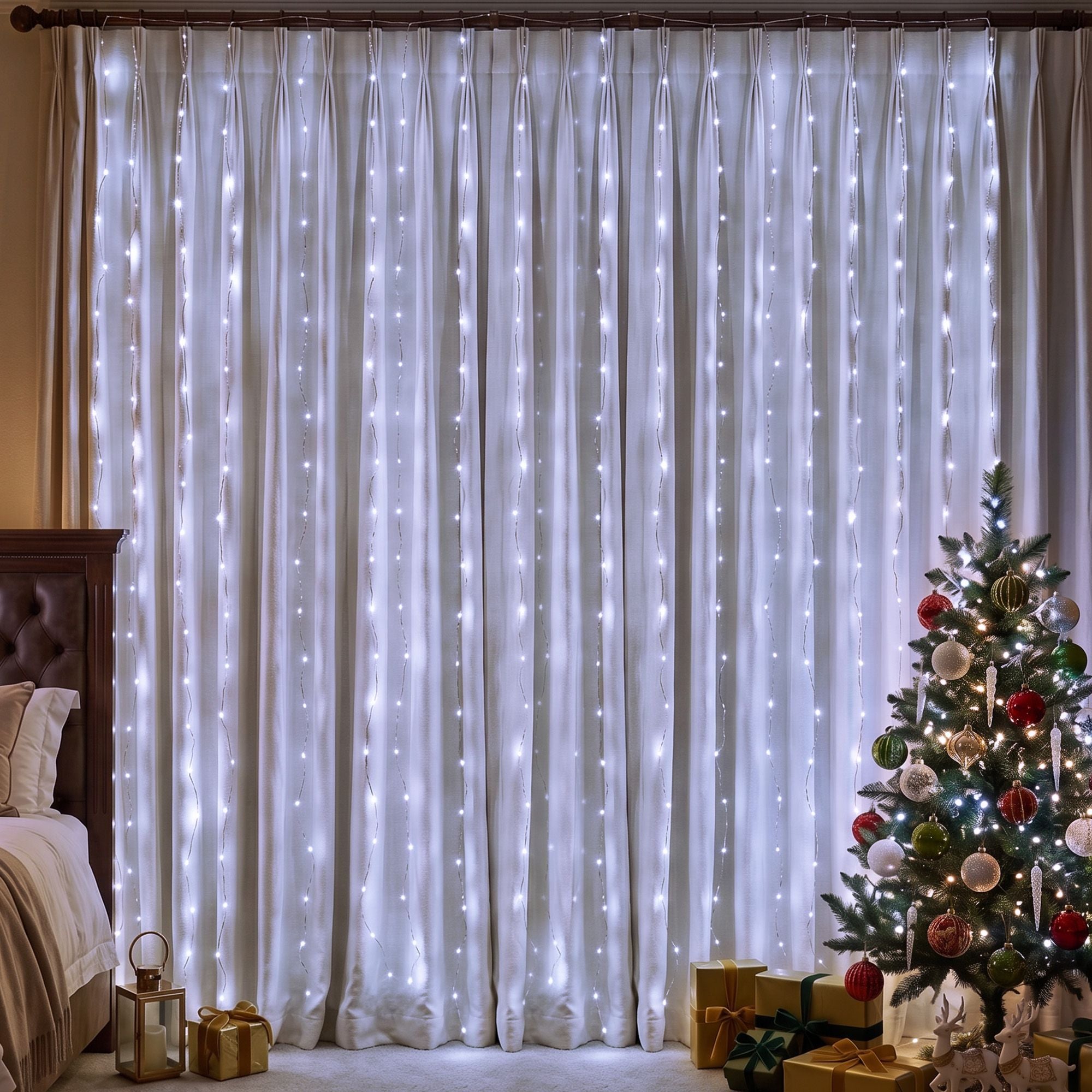 Jingle Jollys 3X3M Christmas Lights Curtain String Light 300 LED Cool White