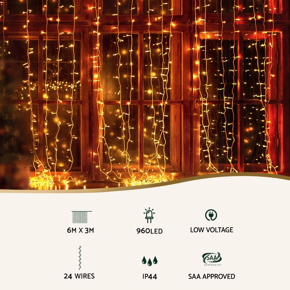 Jingle Jollys 6m x 3m Christmas Curtain Lights 960 LED RGB Remote