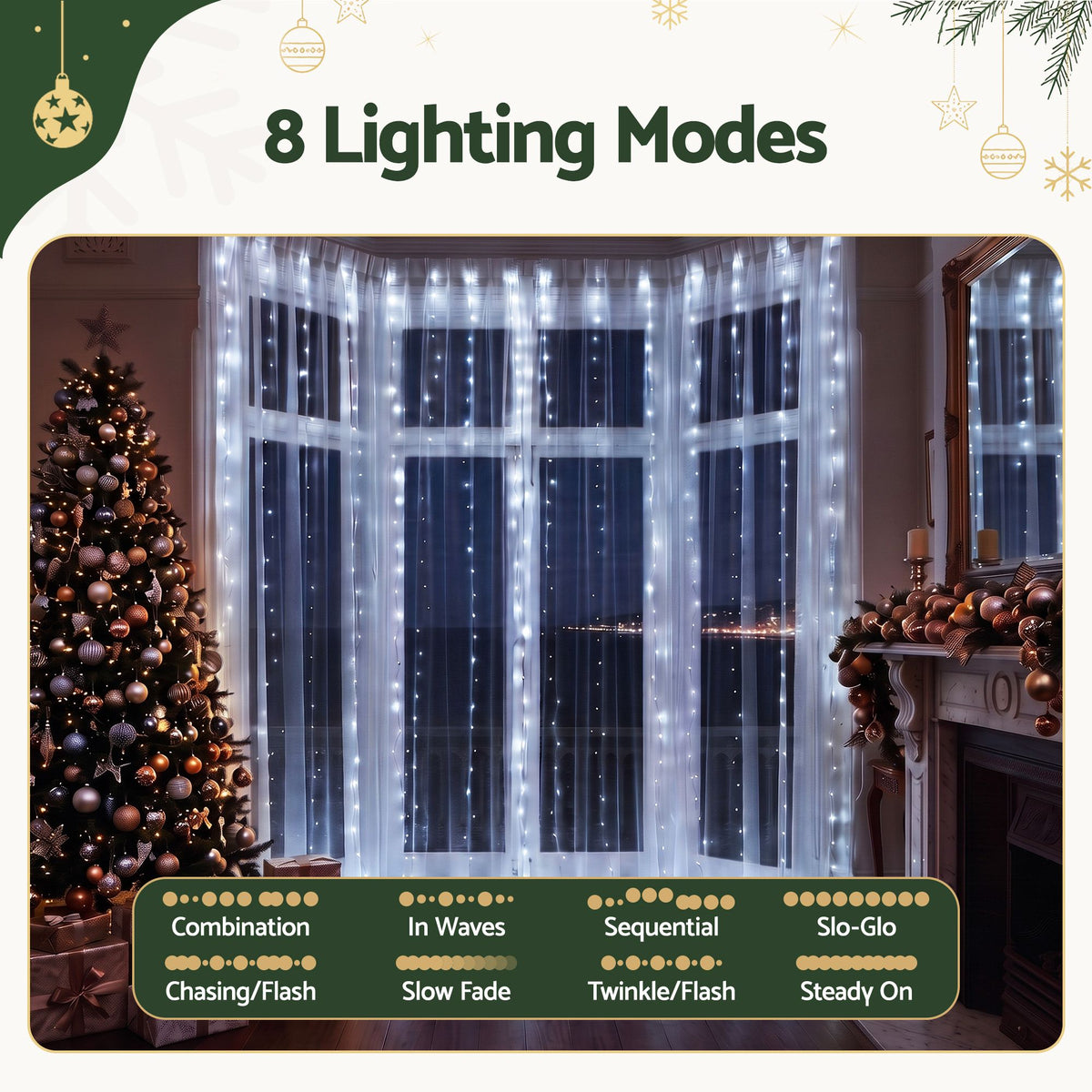 Jingle Jollys 6X3M Christmas Curtain Lights Cool White 600 LED