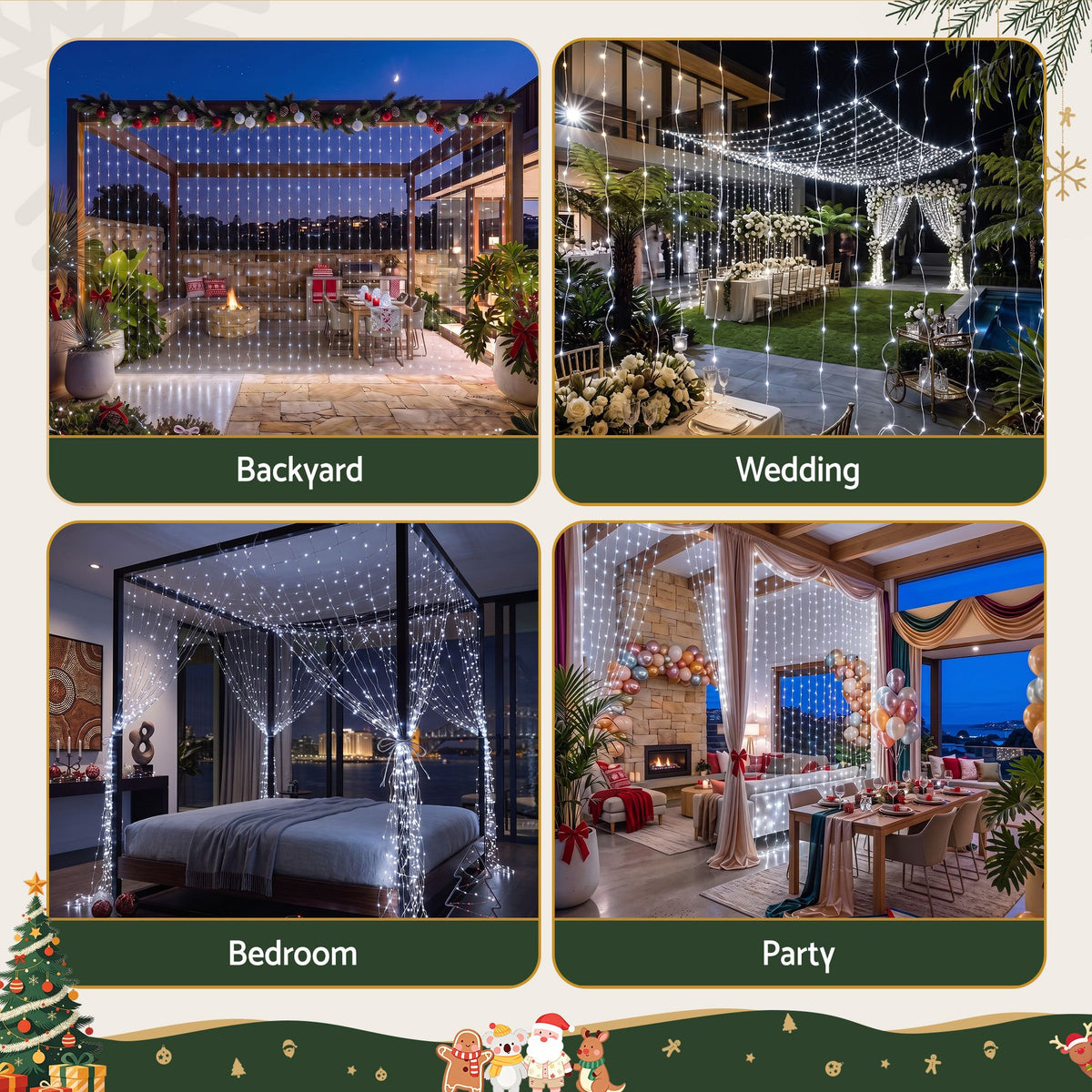 Jingle Jollys 6X3M Christmas Curtain Lights Cool White 600 LED