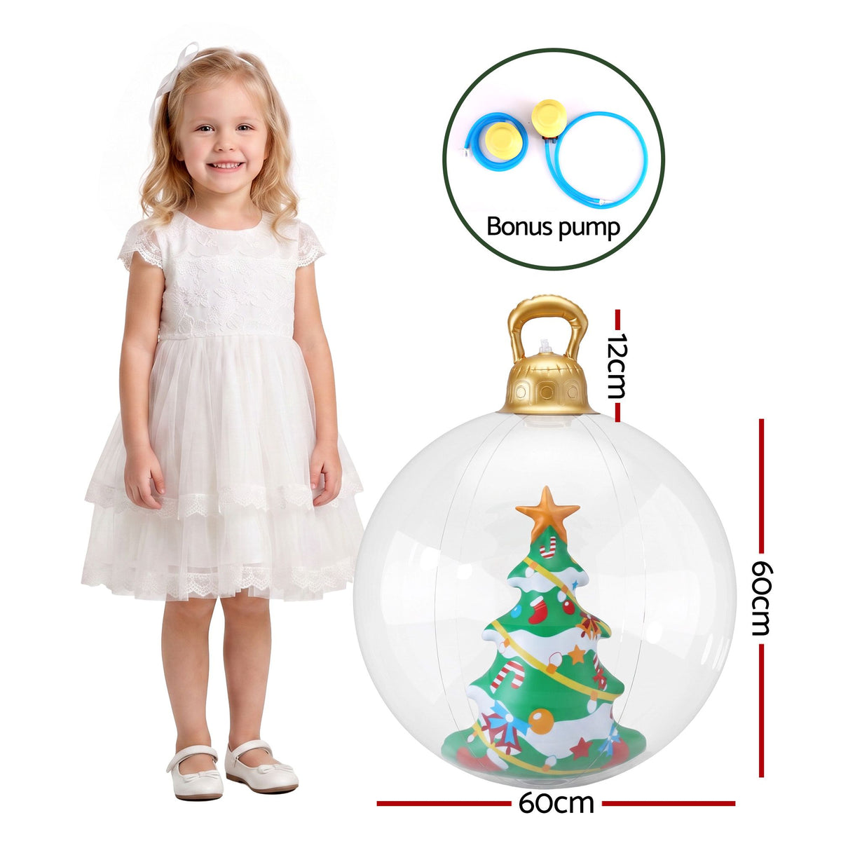 Jingle Jollys 60cm Inflatable Christmas Bauble Tree Decoration Clear