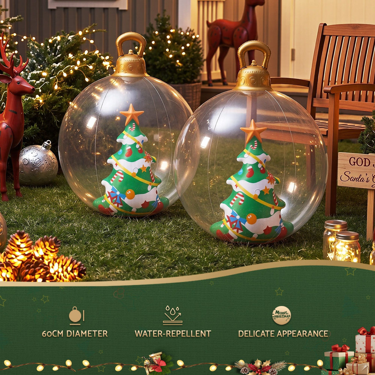 Jingle Jollys 60cm Inflatable Christmas Bauble Tree Decoration Clear