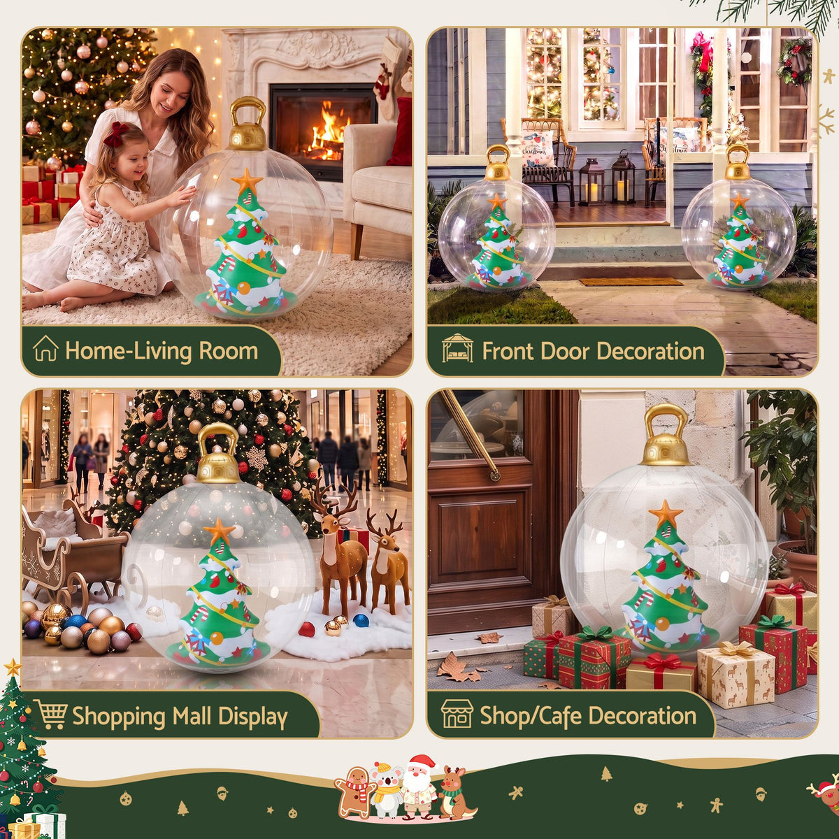 Jingle Jollys 60cm Inflatable Christmas Bauble Tree Decoration Clear