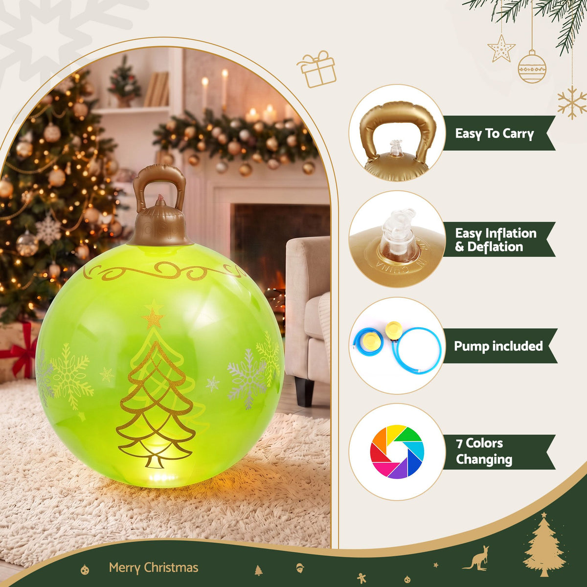 Jingle Jollys Christmas Inflatable Ball 60cm LED Light Decoration