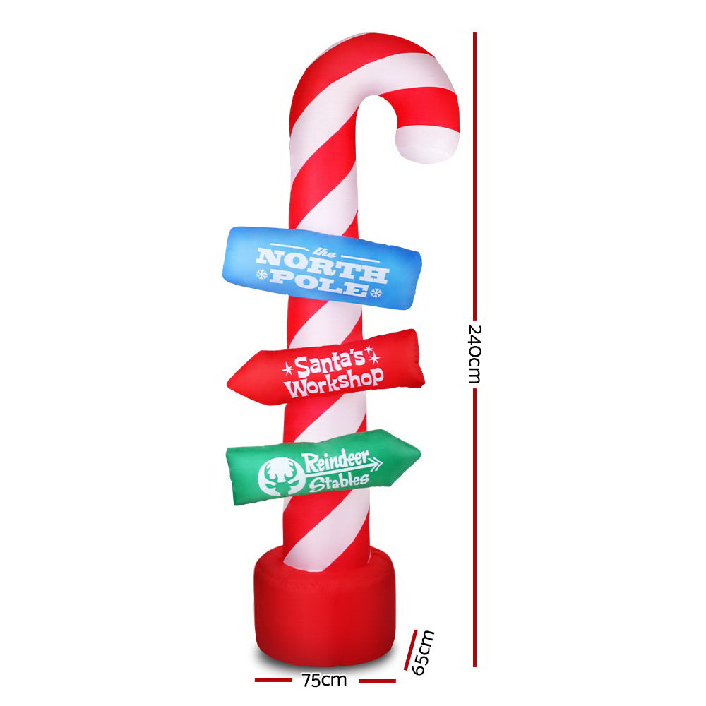 Jingle Jollys 2.4M Christmas Inflatable Candy Pole Illuminated Decoration