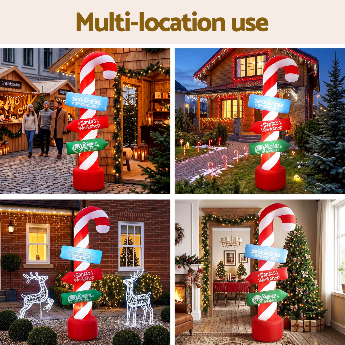 Jingle Jollys Christmas Inflatable Candy Pole 2.4M Illuminated