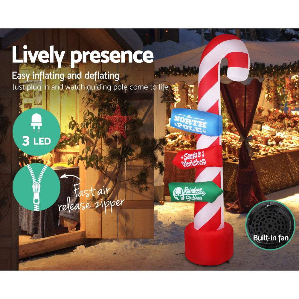 Jingle Jollys 2.4M Christmas Inflatable Candy Pole Illuminated Decoration
