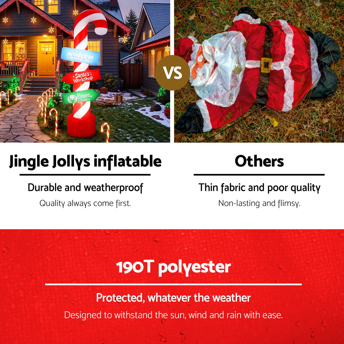 Jingle Jollys Christmas Inflatable Candy Pole 2.4M Illuminated