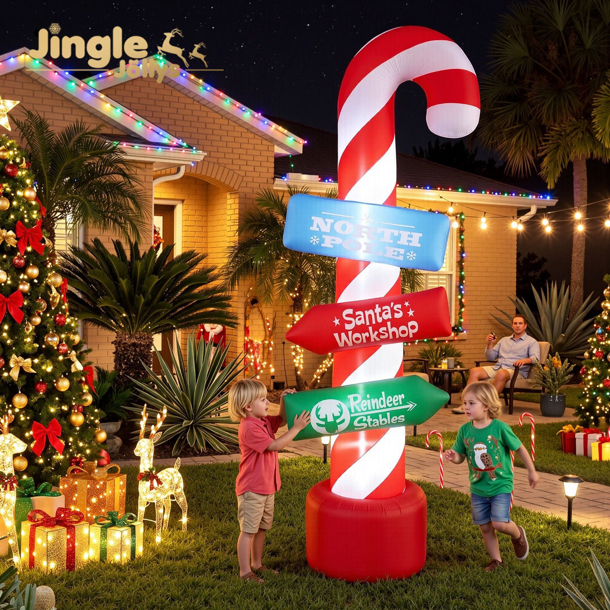 Jingle Jollys Christmas Inflatable Candy Pole 2.4M Illuminated