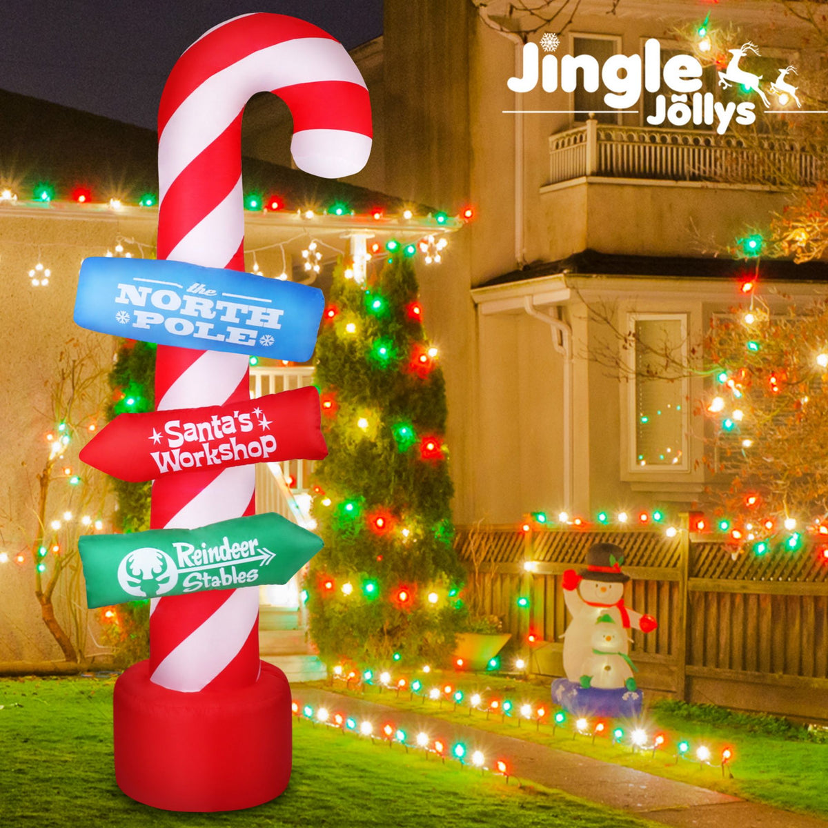 Jingle Jollys Christmas Inflatable Candy Pole 2.4M Illuminated