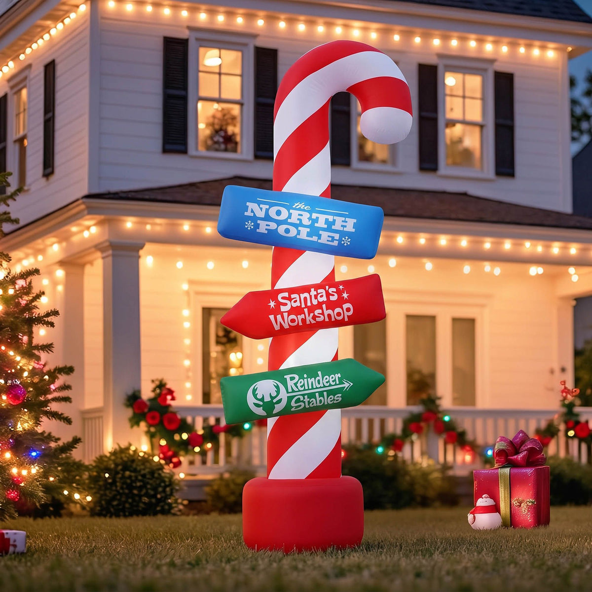 Jingle Jollys Christmas Inflatable Candy Pole 2.4M Illuminated