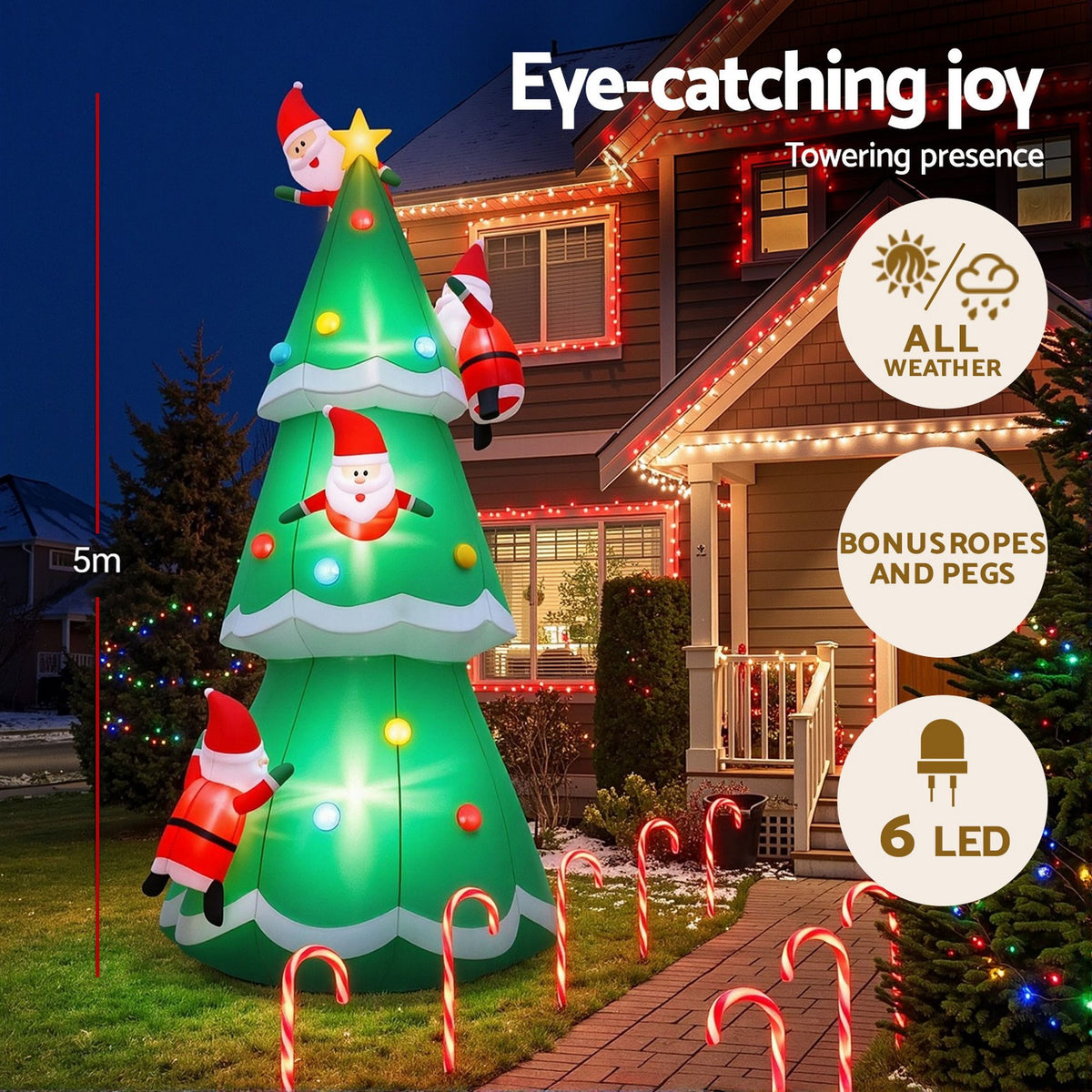 Jingle Jollys 5M Illuminated Christmas Inflatable Santa Tree
