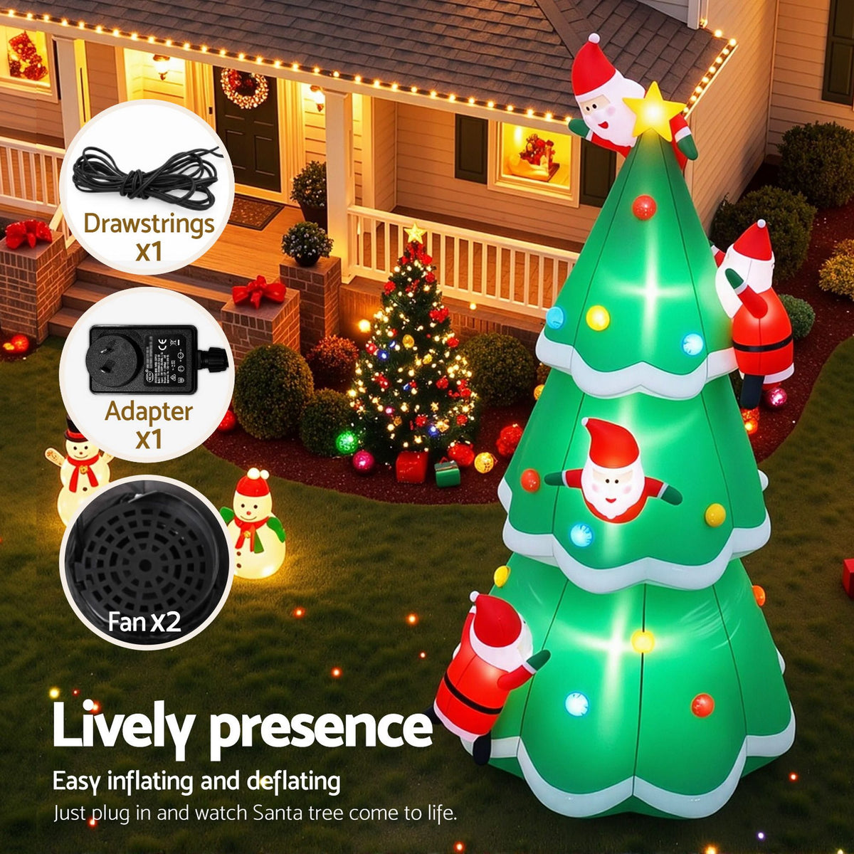 Jingle Jollys 5M Illuminated Christmas Inflatable Santa Tree