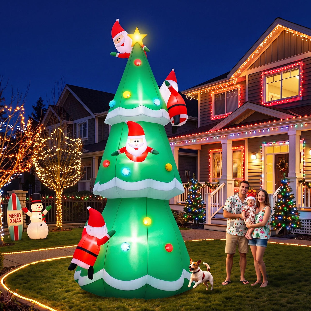 Jingle Jollys 5M Illuminated Christmas Inflatable Santa Tree