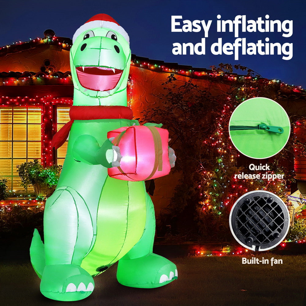 Jingle Jollys 1.8m LED Christmas Inflatable Dinosaur Decorations