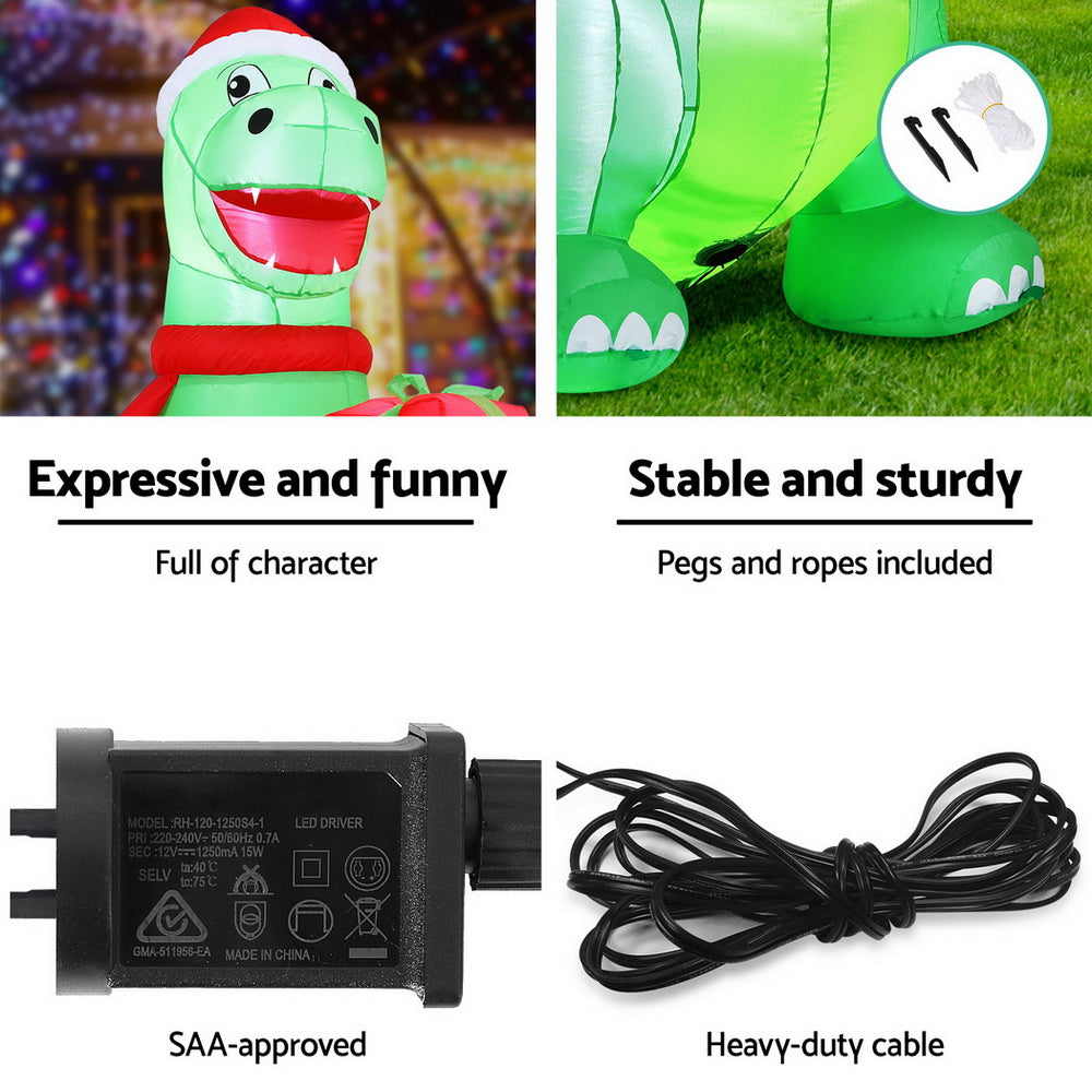 Jingle Jollys 1.8m LED Christmas Inflatable Dinosaur Decorations