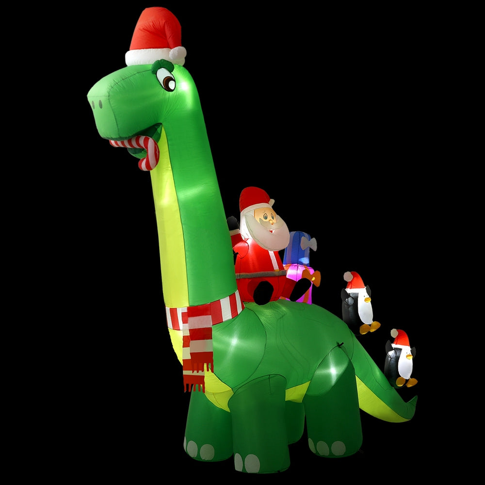 Water-Resistant LED Inflatable Santa Dinosaur, 3.8M, Jingle Jollys