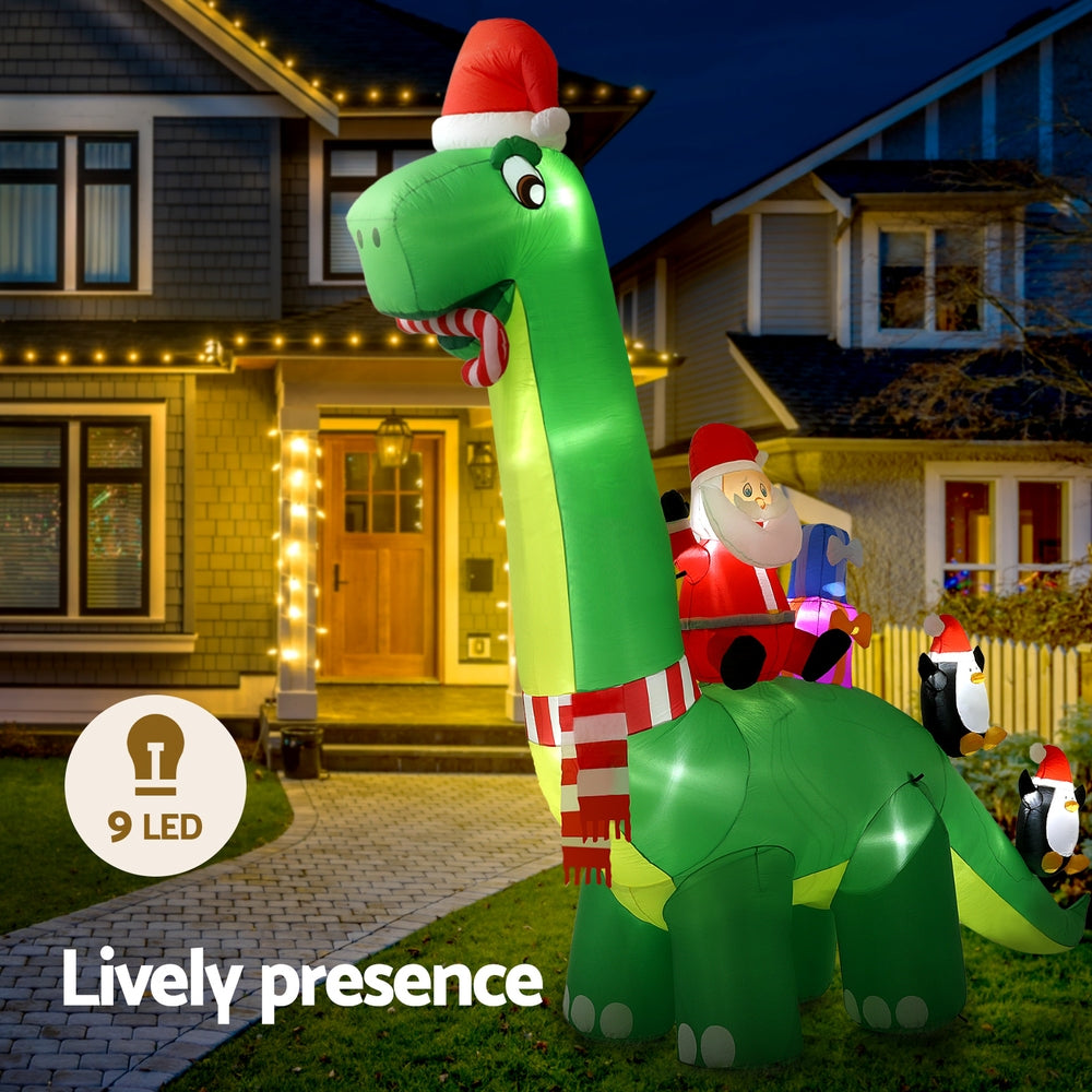 Water-Resistant LED Inflatable Santa Dinosaur, 3.8M, Jingle Jollys