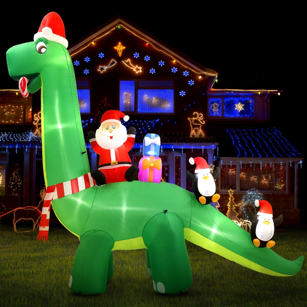 Water-Resistant LED Inflatable Santa Dinosaur, 3.8M, Jingle Jollys