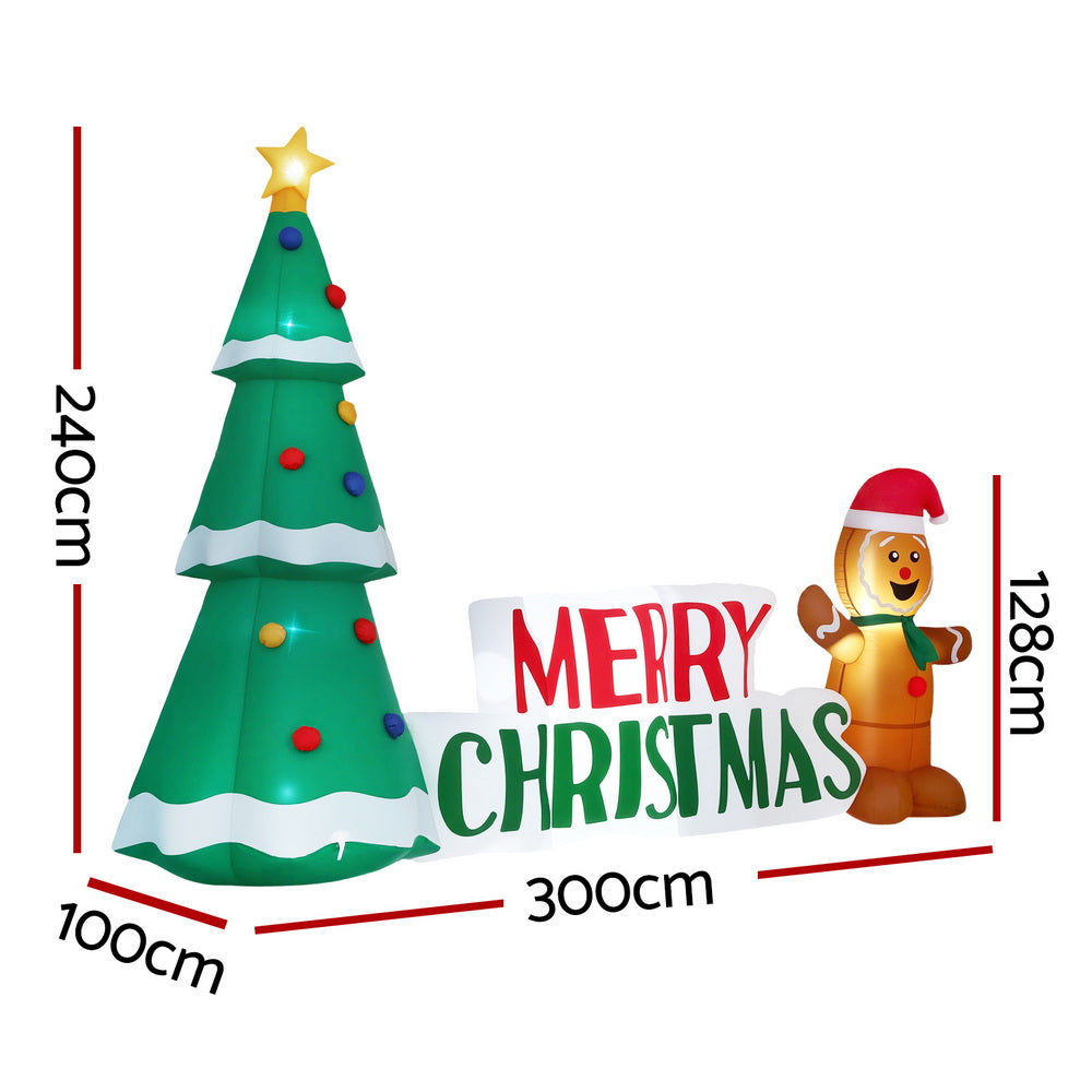 Jingle Jollys 2.4m Christmas Inflatable Gingerbread Man Tree LED Lights