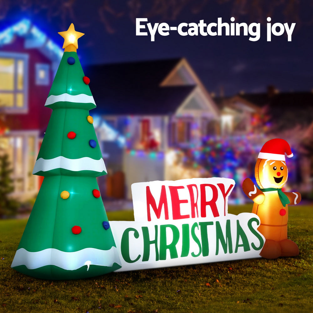 Jingle Jollys 2.4m Christmas Inflatable Gingerbread Man Tree LED Lights