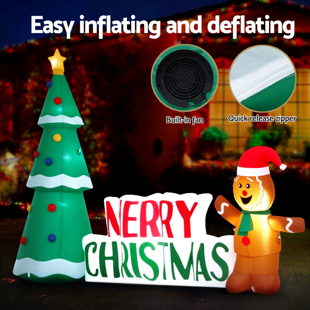 Jingle Jollys 2.4m Christmas Inflatable Gingerbread Man Tree LED Lights