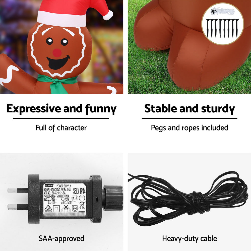 Jingle Jollys 2.4m Christmas Inflatable Gingerbread Man Tree LED Lights
