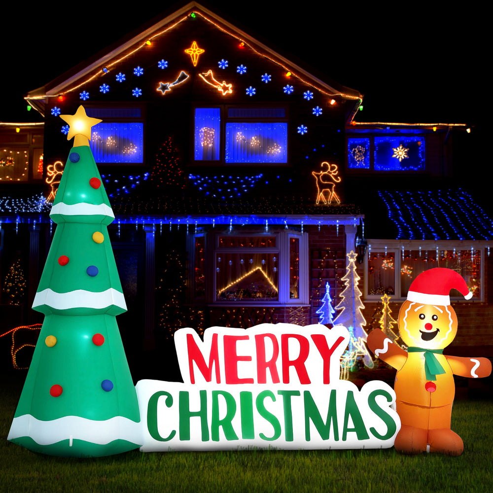 Jingle Jollys 2.4m Christmas Inflatable Gingerbread Man Tree LED Lights