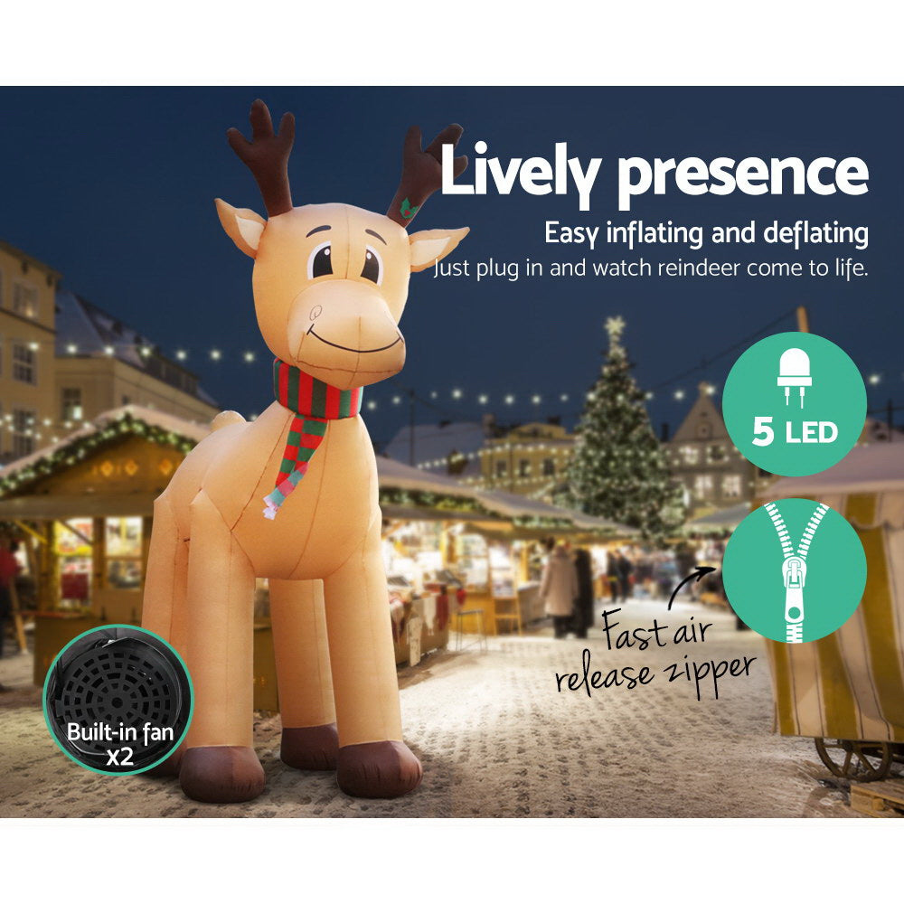 Jingle Jollys 5M Inflatable Reindeer Illuminated Christmas Decoration