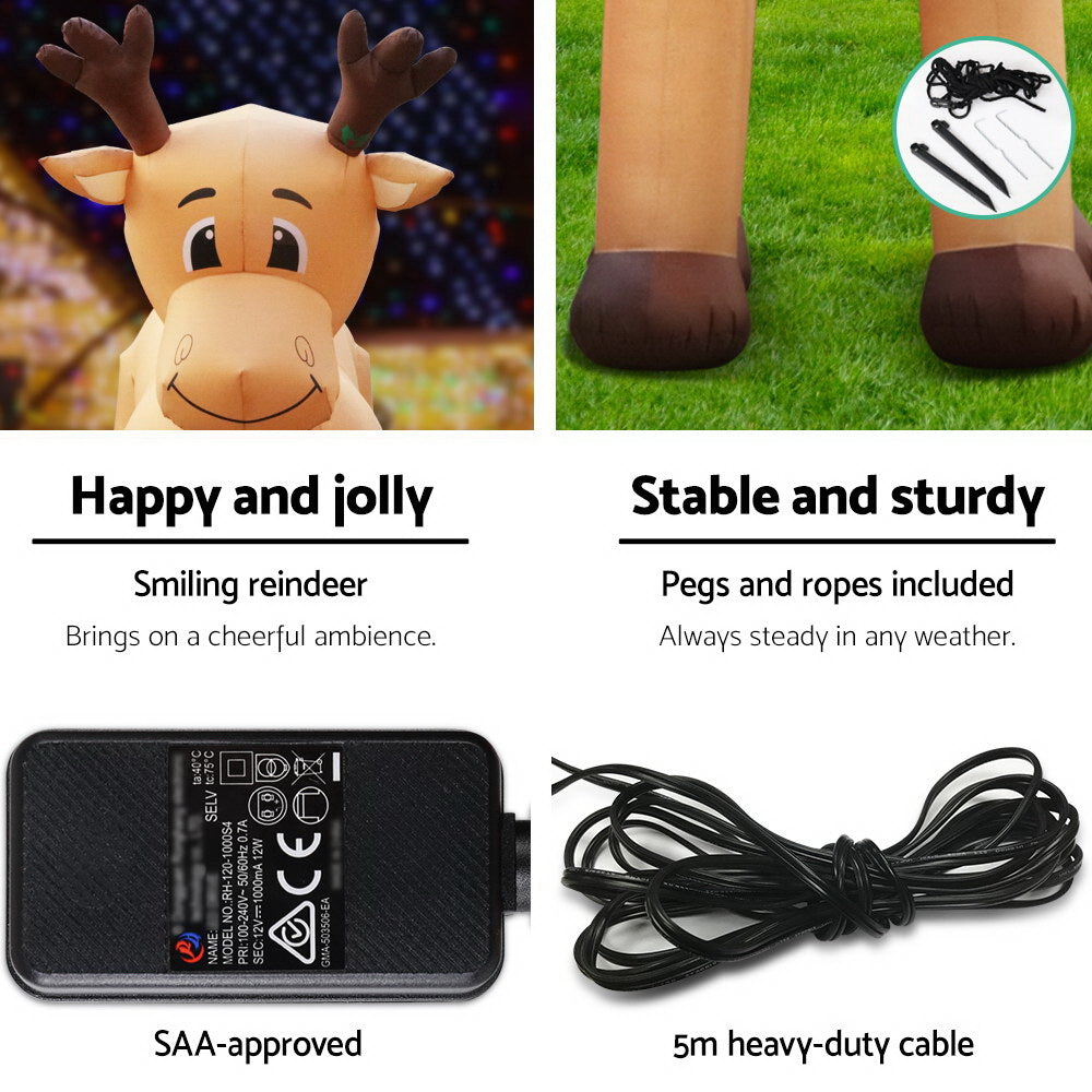 Jingle Jollys 5M Inflatable Reindeer Illuminated Christmas Decoration