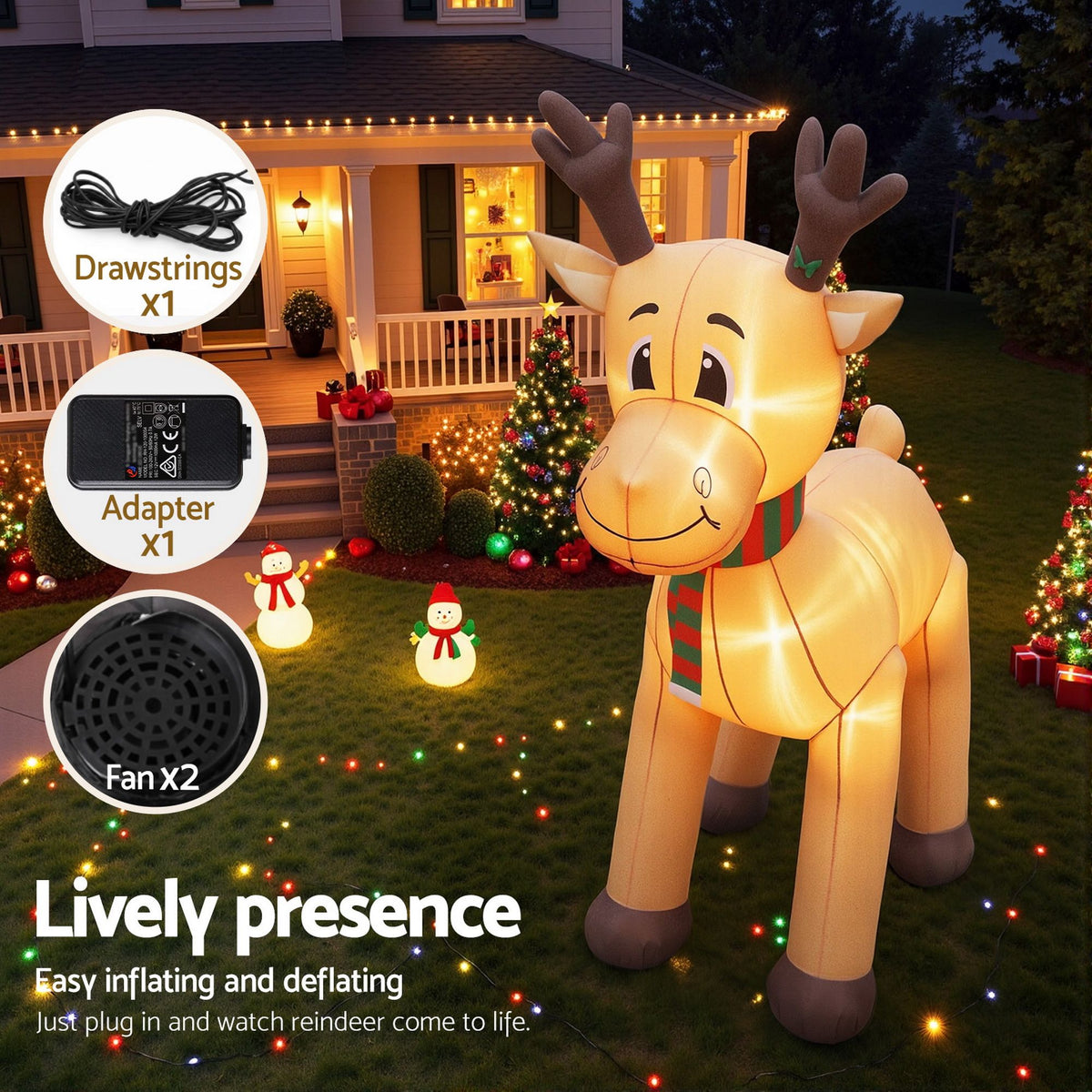 Jingle Jollys 5M Christmas Inflatable Reindeer Illuminated Decoration
