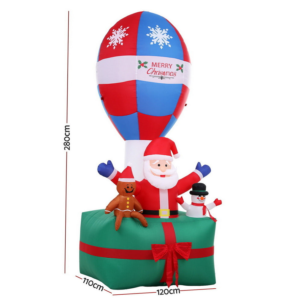 Jingle Jollys Christmas Inflatable Santa in Ballon 2.8M Height LED Decorations Illuminated