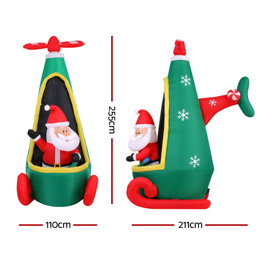 Jingle Jollys 2.55m Christmas Inflatable Santa Helicopter LED Decorations