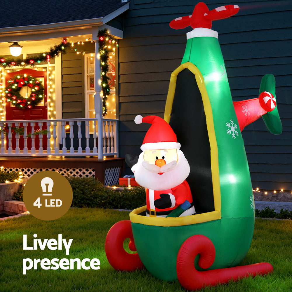 Jingle Jollys 2.55m Christmas Inflatable Santa Helicopter LED Decorations