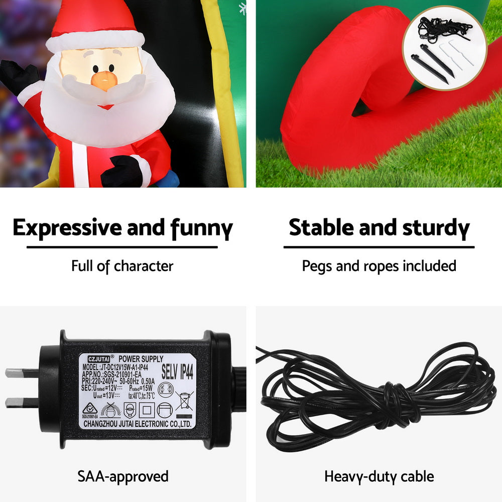 Jingle Jollys 2.55m Christmas Inflatable Santa Helicopter LED Decorations