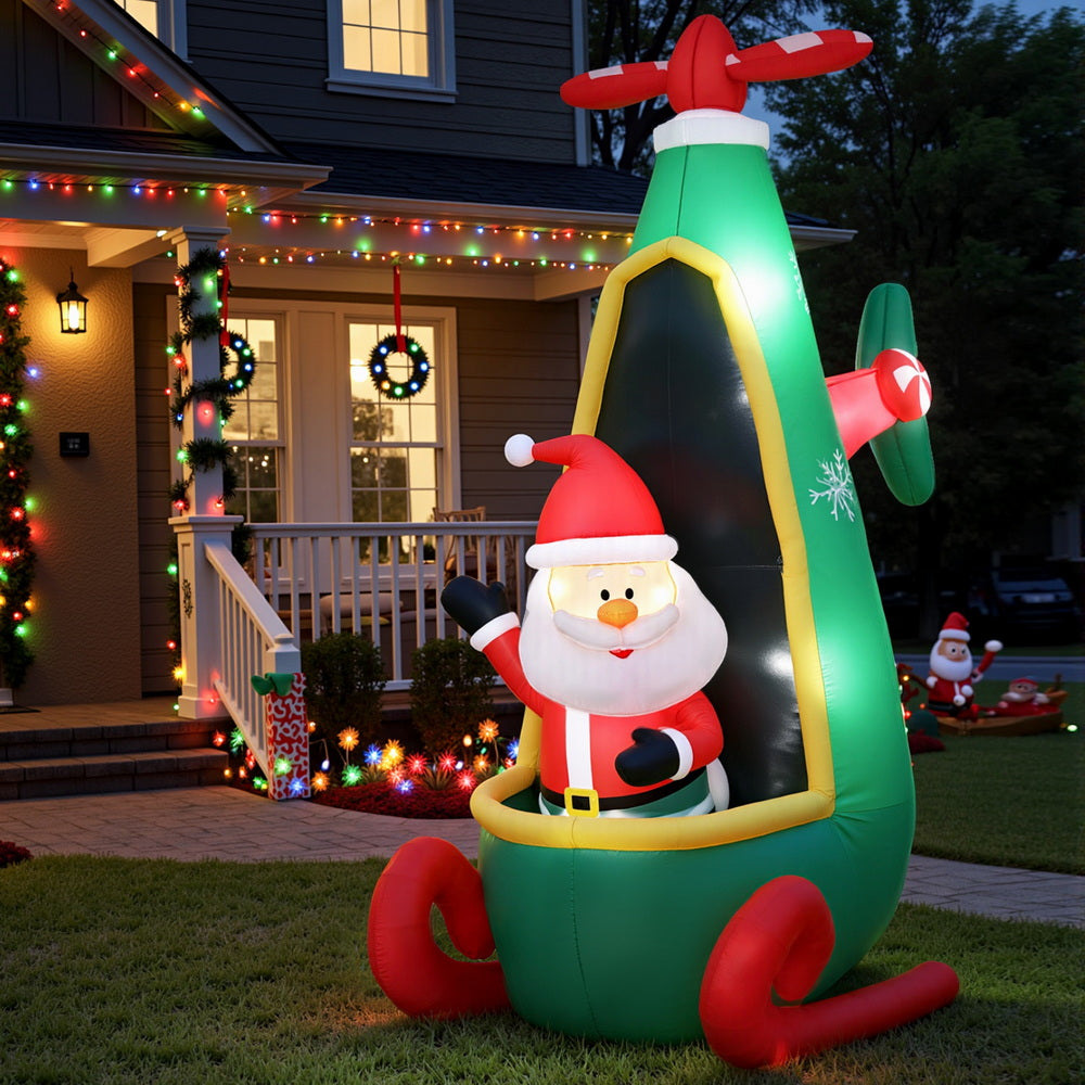 Jingle Jollys 2.55m Christmas Inflatable Santa Helicopter LED Decorations