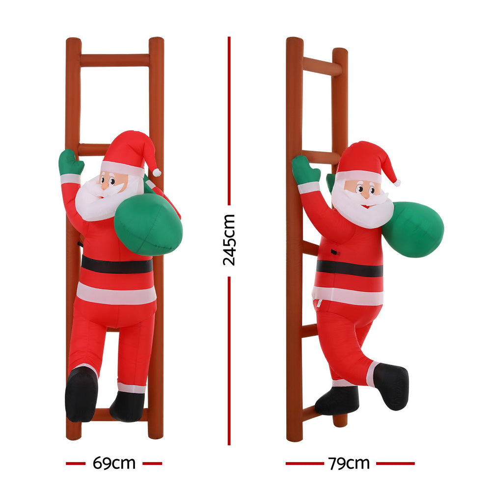 Jingle Jollys 2.45m Christmas Inflatable Santa Climbing Ladder LED Decorations