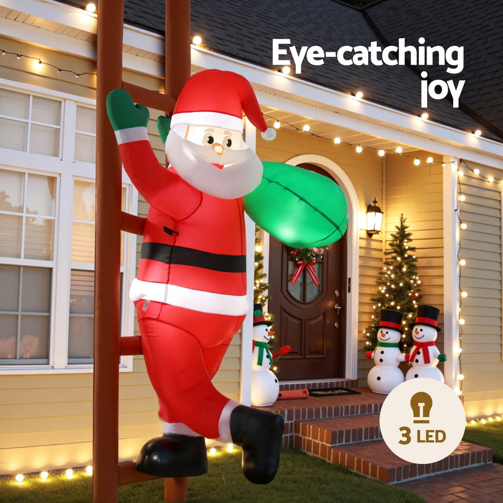 Jingle Jollys 2.45m Christmas Inflatable Santa Climbing Ladder LED Decorations