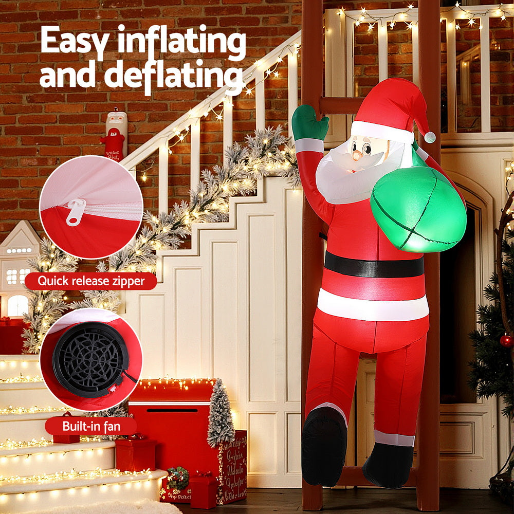 Jingle Jollys 2.45m Christmas Inflatable Santa Climbing Ladder LED Decorations