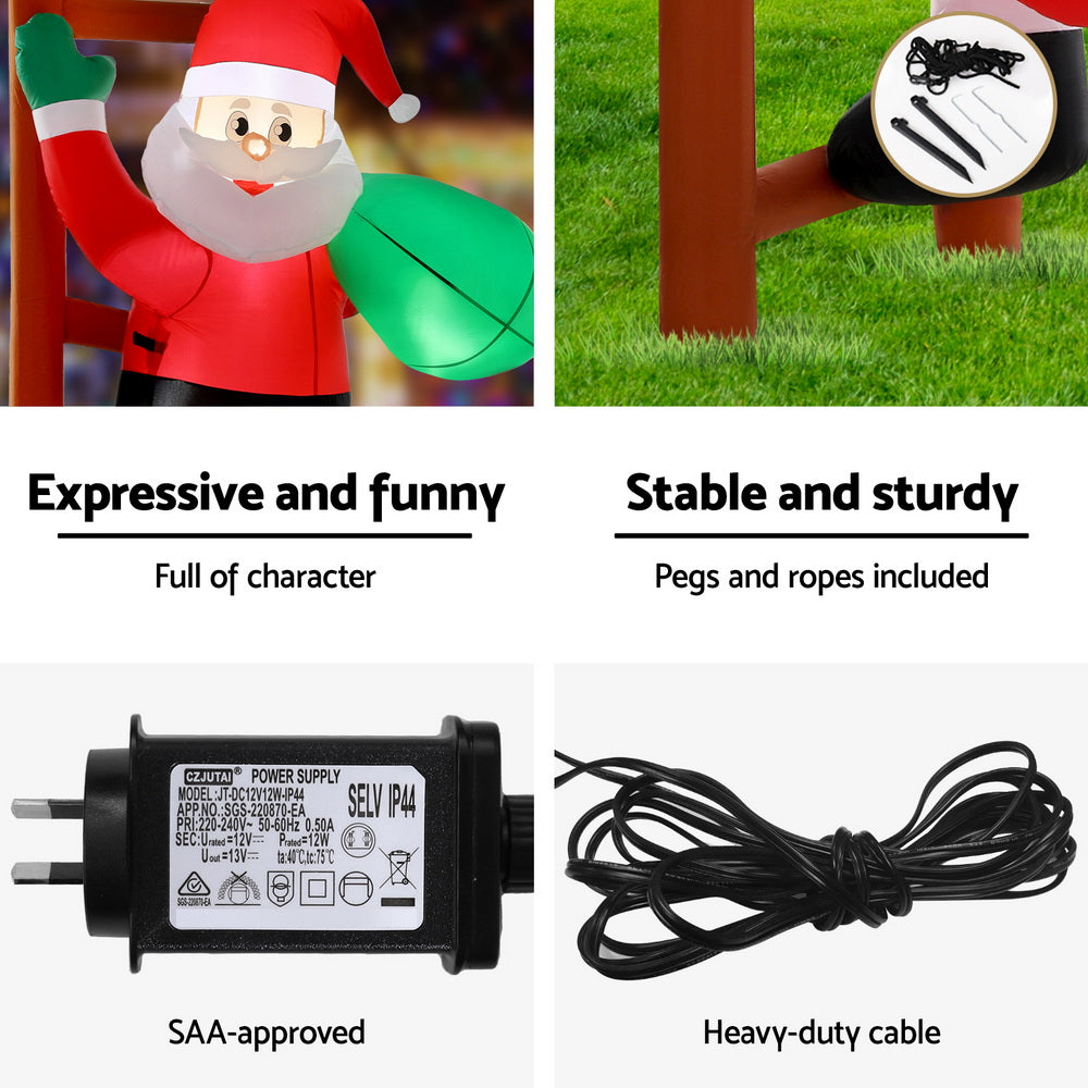 Jingle Jollys 2.45m Christmas Inflatable Santa Climbing Ladder LED Decorations