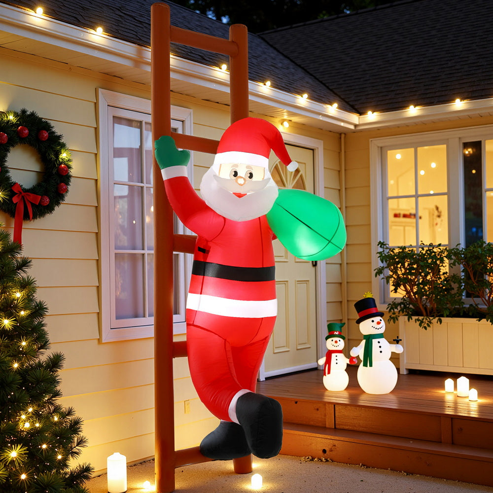 Jingle Jollys 2.45m Christmas Inflatable Santa Climbing Ladder LED Decorations