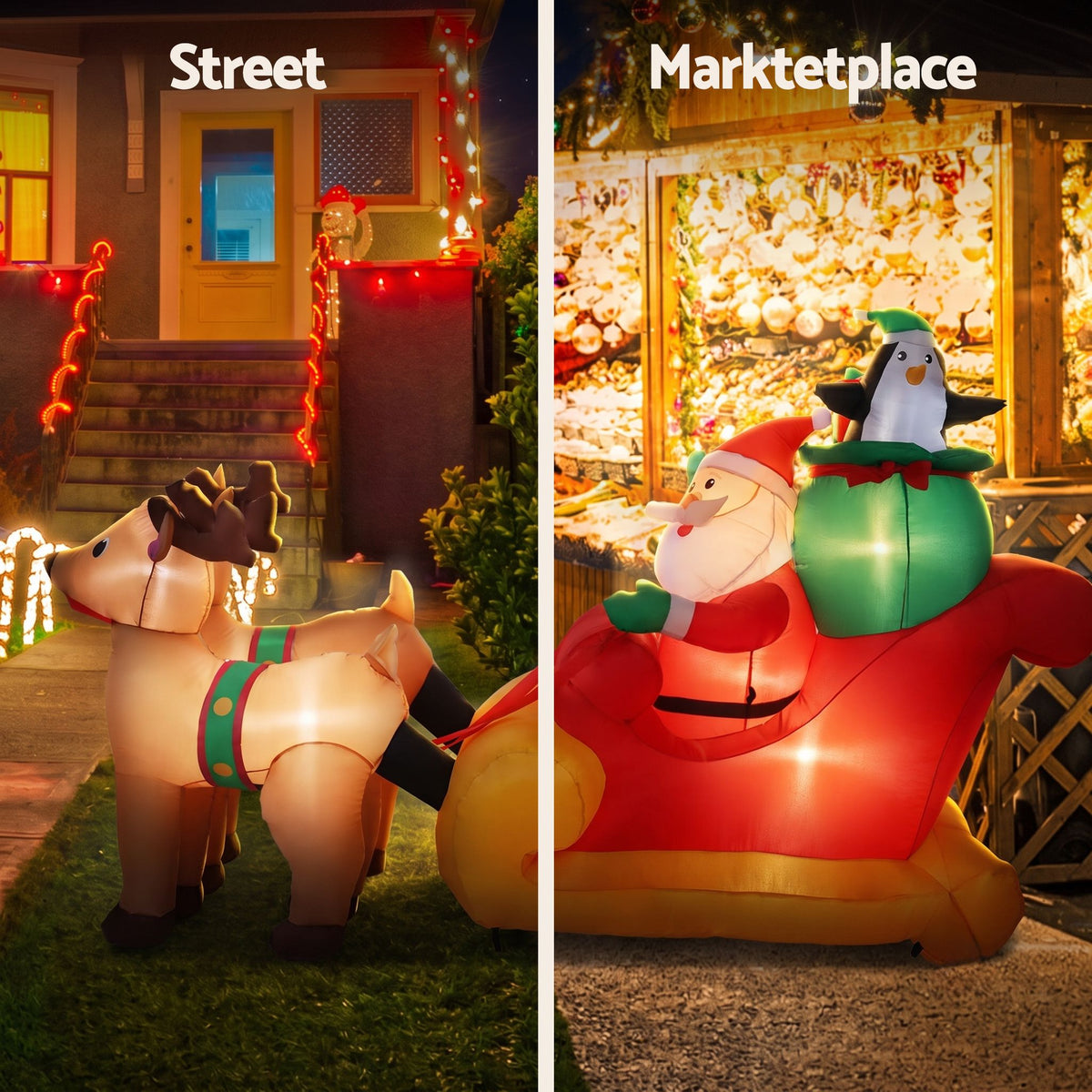 Jingle Jollys Christmas Inflatable Santa Sleigh 2.2M Illuminated