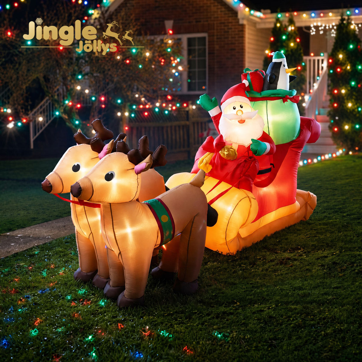 Jingle Jollys Christmas Inflatable Santa Sleigh 2.2M Illuminated