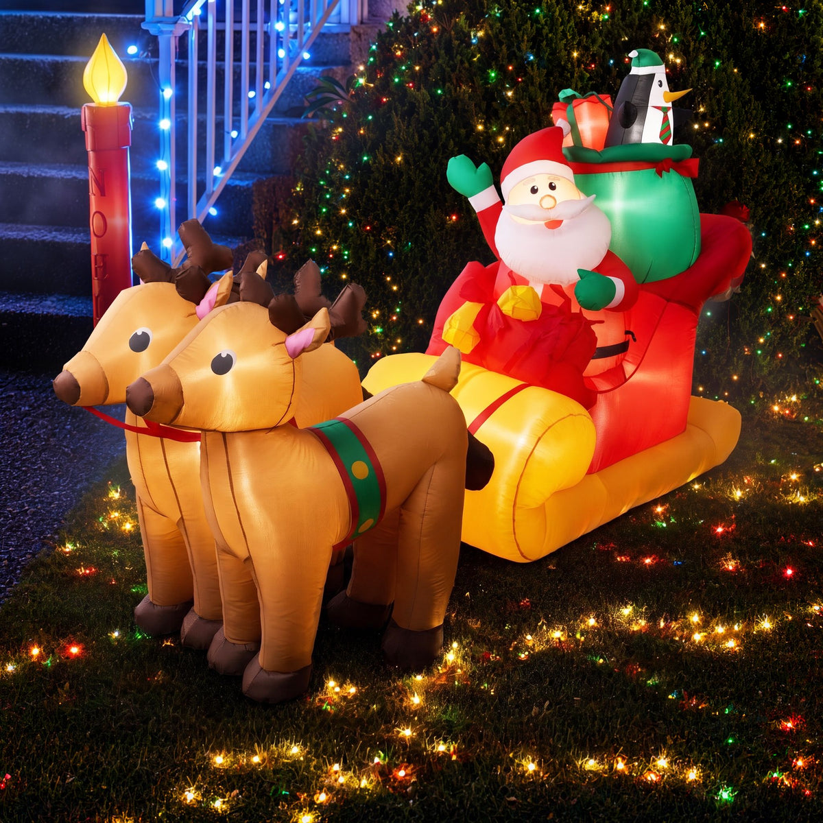 Jingle Jollys Christmas Inflatable Santa Sleigh 2.2M Illuminated