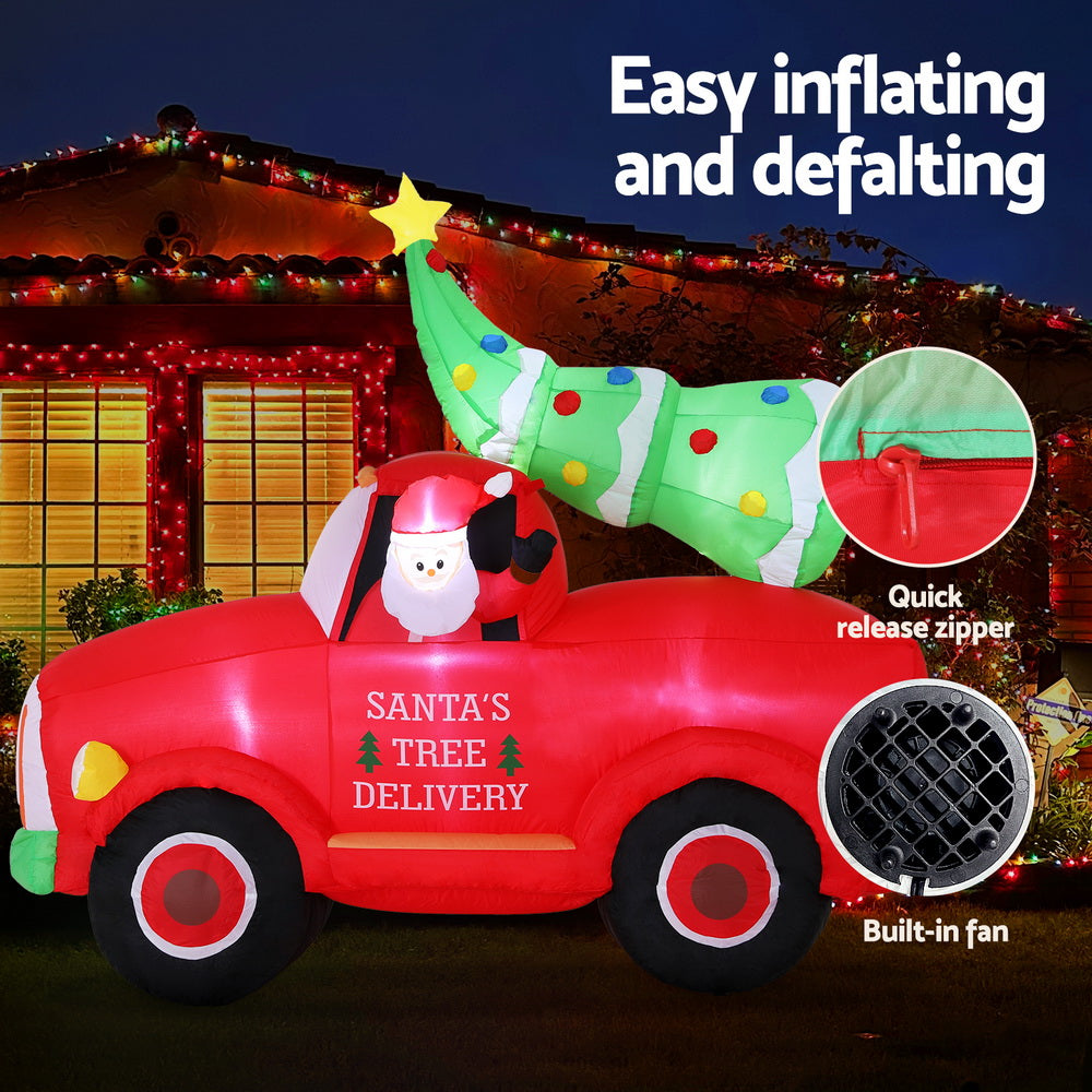 Jingle Jollys 1.6m Christmas Inflatable Santa Truck LED Decorations