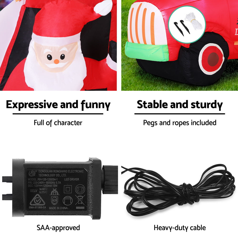Jingle Jollys 1.6m Christmas Inflatable Santa Truck LED Decorations