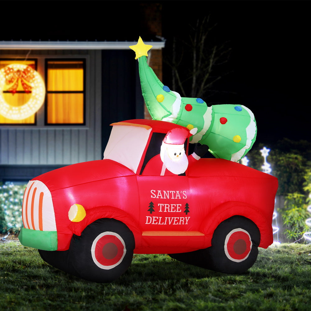 Jingle Jollys 1.6m Christmas Inflatable Santa Truck LED Decorations