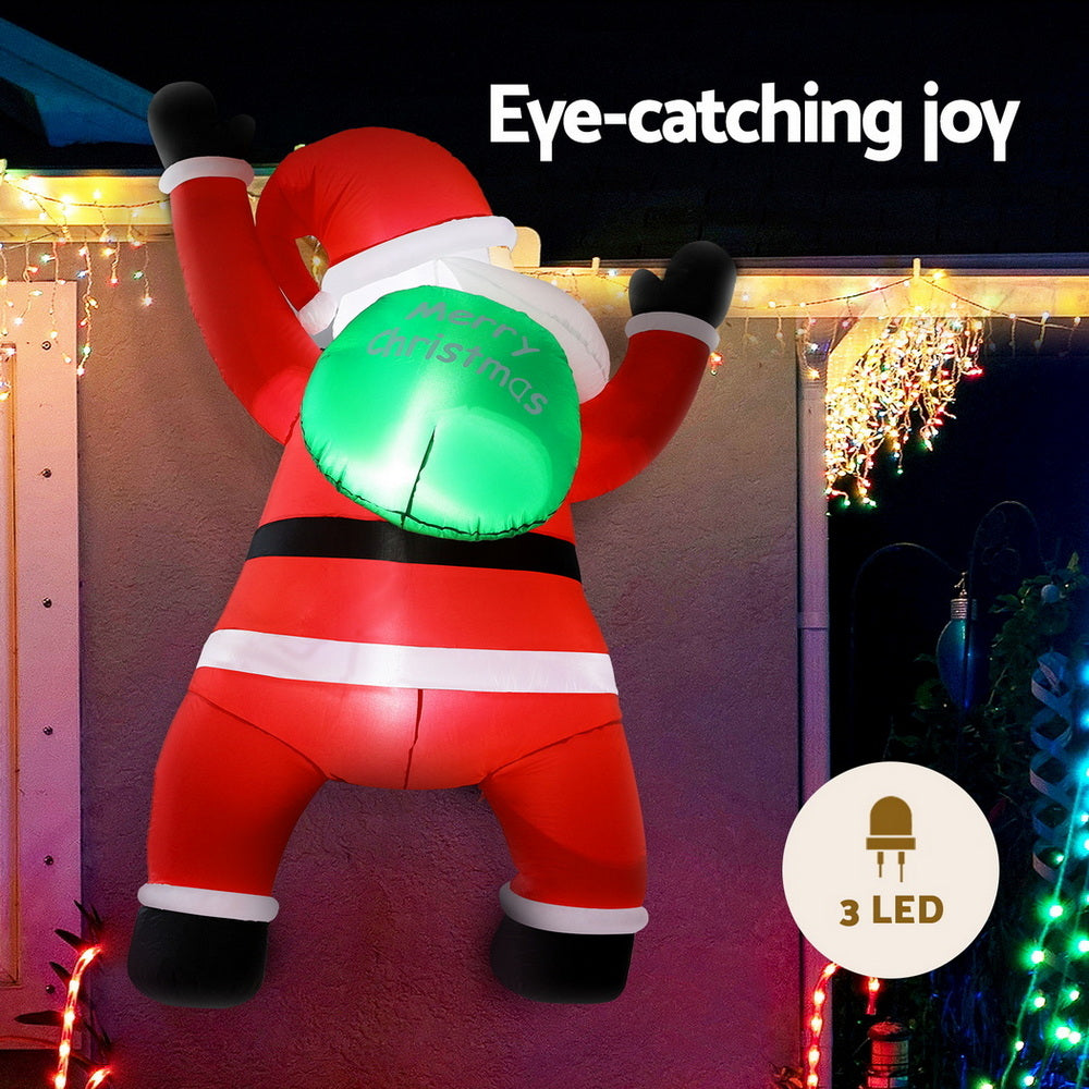Jingle Jollys 1.9m Christmas Inflatable Santa Climbing LED Decorations
